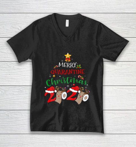 Merry Quarantine Christmas 2020 Pajamas Matching Family Gift V-Neck T-Shirt
