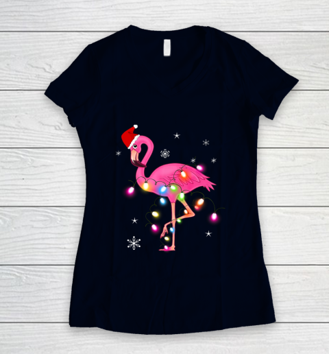 Pink Flamingo Christmas Women's V-Neck T-Shirt 2