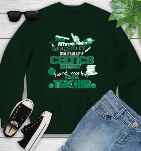 Boston Celtics NBA I'm A Difference Making Student Caring Basketball Loving Kinda Teacher Youth Sweatshirt 9