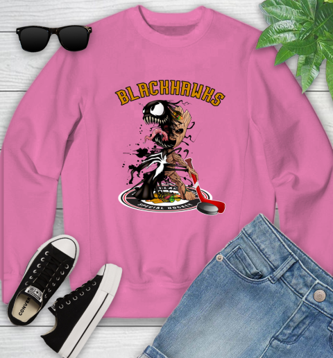 NHL Chicago Blackhawks Hockey Venom Groot Guardians Of The Galaxy Youth Sweatshirt 7