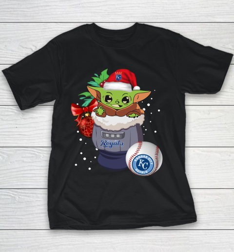 Kansas City Royals Christmas Baby Yoda Star Wars Funny Happy MLB Youth T-Shirt 2