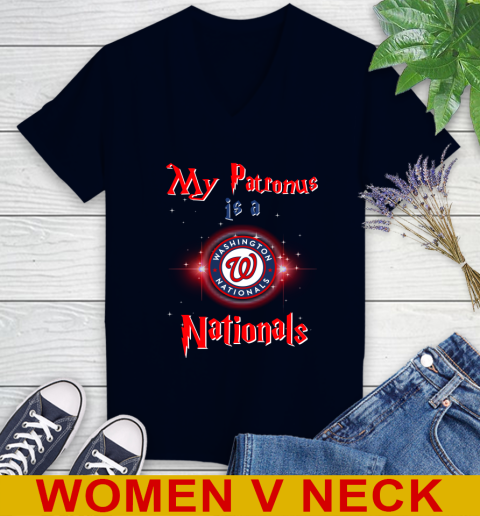 MLB Baseball Harry Potter My Patronus Is A Washington Nationals Women's V-Neck T-Shirt 2
