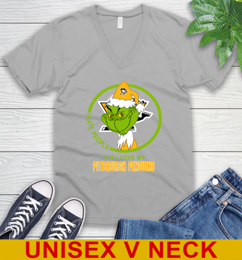 Pittsburgh Penguins NHL Christmas Grinch I Hate People But I Love My Favorite Hockey Team V-Neck T-Shirt 4