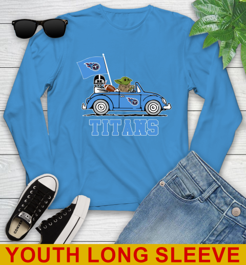 NFL Football Tennessee Titans Darth Vader Baby Yoda Driving Star Wars Shirt Youth Long Sleeve 8