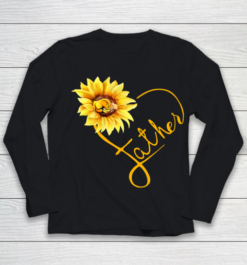 Father's Day Funny Gift Ideas Apparel  Father Sunflower Heart Symbol Matching Family T Shirt Youth Long Sleeve