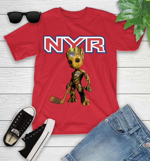 New York Rangers NHL Hockey Groot Marvel Guardians Of The Galaxy Youth T-Shirt 10