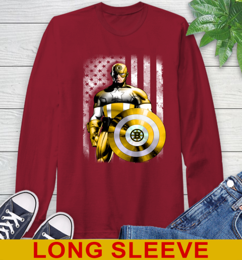 Boston Bruins NHL Hockey Captain America Marvel Avengers American Flag Shirt Long Sleeve T-Shirt 9