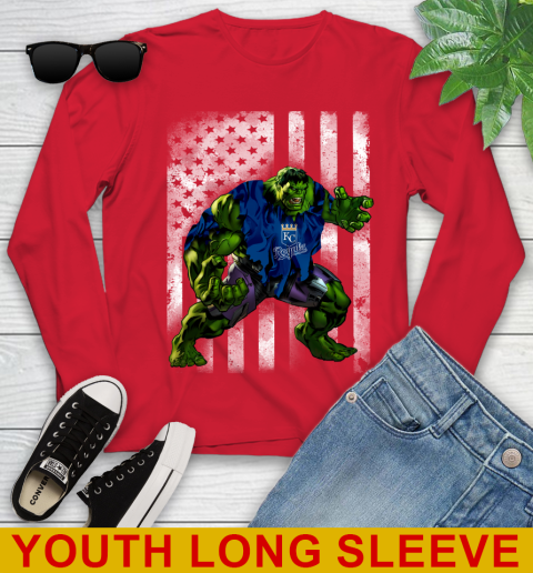 Kansas City Royals Hulk Marvel Avengers MLB Baseball American Flag Youth Long Sleeve 11