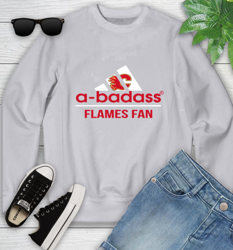 NHL A Badass Calgary Flames Fan Adidas Hockey Sports Youth Sweatshirt 3