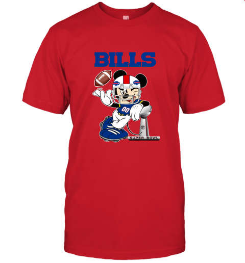 odaz nfl buffalo bills mickey mouse disney super bowl football t shirt long sleeve jersey t shirt 60 front red