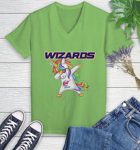Washington Wizards NBA Basketball Funny Unicorn Dabbing Sports Women's V-Neck T-Shirt 11
