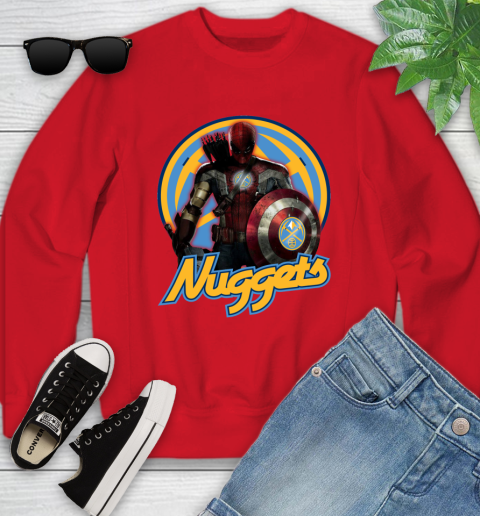 Denver Nuggets NBA Basketball Captain America Thor Spider Man Hawkeye Avengers Youth Sweatshirt 9