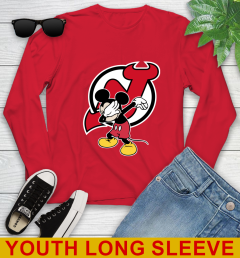 New Jersey Devils NHL Hockey Dabbing Mickey Disney Sports Youth Long Sleeve 11
