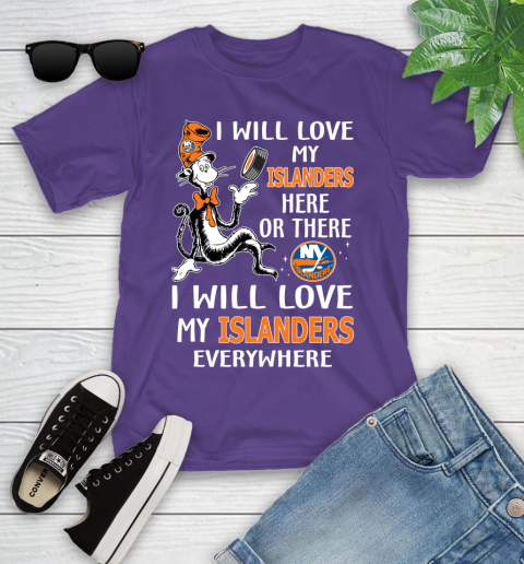 NHL Hockey New York Islanders I Will Love My Islanders Everywhere Dr Seuss Shirt Youth T-Shirt 3