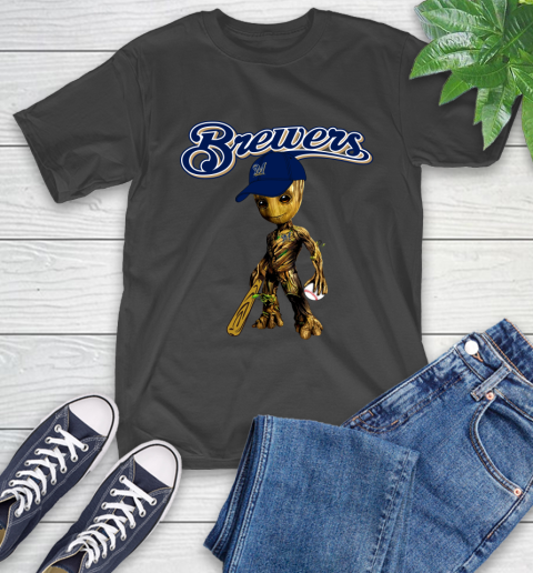 MLB Milwaukee Brewers Groot Guardians Of The Galaxy Baseball T-Shirt 3 MLB Milwaukee Brewers Groot Guardians Of The Galaxy Baseball T-Shirt - Image 3