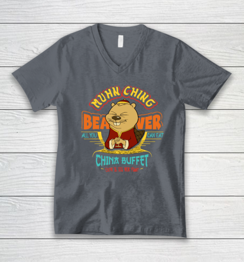 Muhn Ching Beaver All You Can Eat China Buffet Chow V-Neck T-Shirt 3