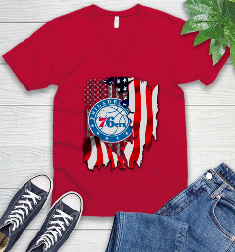 Philadelphia 76ers NBA Basketball American Flag V-Neck T-Shirt 6