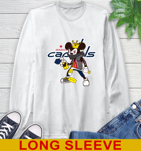 Washington Capitals NHL Hockey Mickey Peace Sign Sports Long Sleeve T-Shirt