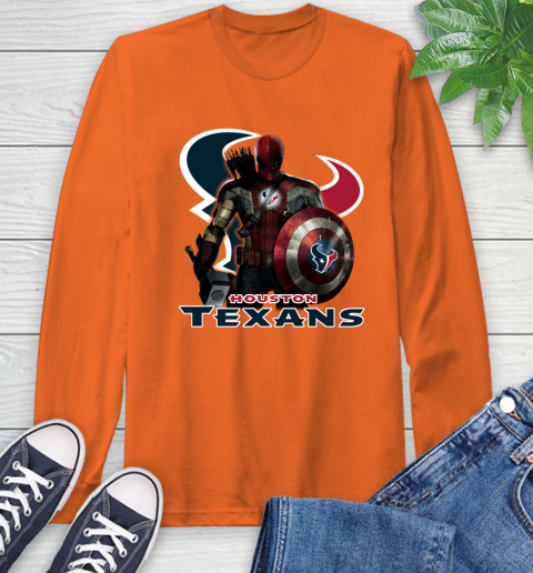 NFL Captain America Thor Spider Man Hawkeye Avengers Endgame Football Houston Texans Long Sleeve T-Shirt 5
