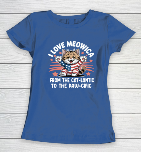 Patriotic Cat I Love Meowica USA Flag 4th of July Funny Cat Lover Women's T-Shirt 6