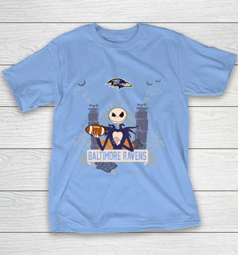 NFL Baltimore Ravens Football Jack Skellington Halloween Youth T Shirt Tee For Sports