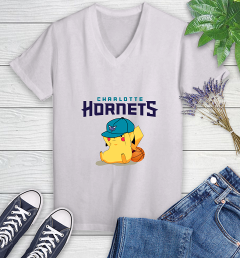 NBA Pikachu Basketball Sports Charlotte Hornets Women's V-Neck T-Shirt