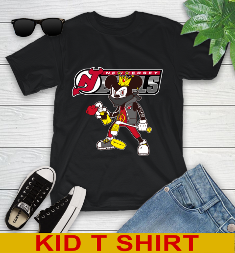 New Jersey Devils NHL Hockey Mickey Peace Sign Sports Youth T-Shirt 2