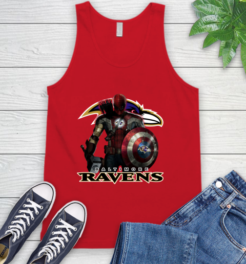 NFL Captain America Thor Spider Man Hawkeye Avengers Endgame Football Baltimore Ravens Tank Top 6