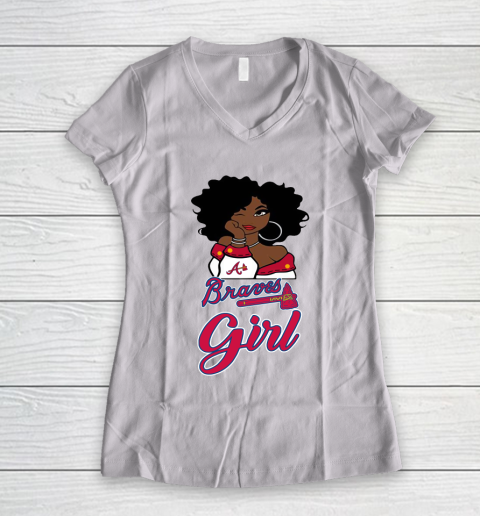 Atlanta Braves Girl MLB Women's V-Neck T-Shirt 2