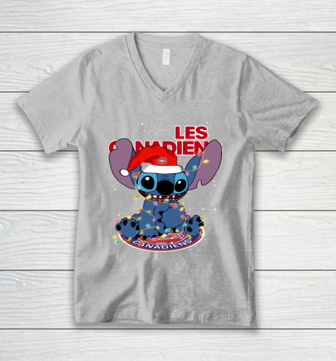 Montreal Canadiens NHL Hockey noel stitch Christmas V-Neck T-Shirt 2