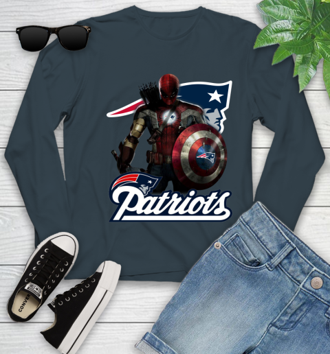 NFL Captain America Thor Spider Man Hawkeye Avengers Endgame Football New England Patriots Youth Long Sleeve 8