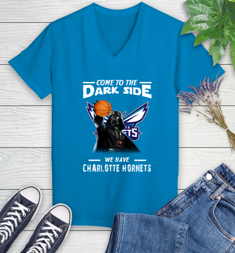 NBA Come To The Dark Side We Have Charlotte Hornets Star Wars Darth Vader Basketball Women's V-Neck T-Shirt 7
