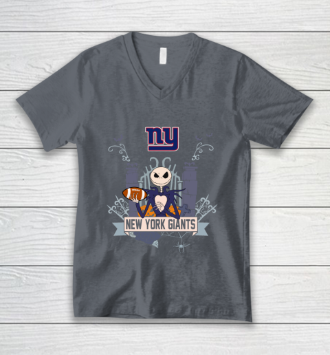 NFL New York Giants Football Jack Skellington Halloween V-Neck T-Shirt 4