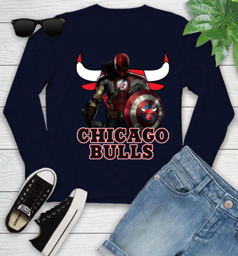 Chicago Bulls NBA Basketball Captain America Thor Spider Man Hawkeye Avengers Youth Long Sleeve 3
