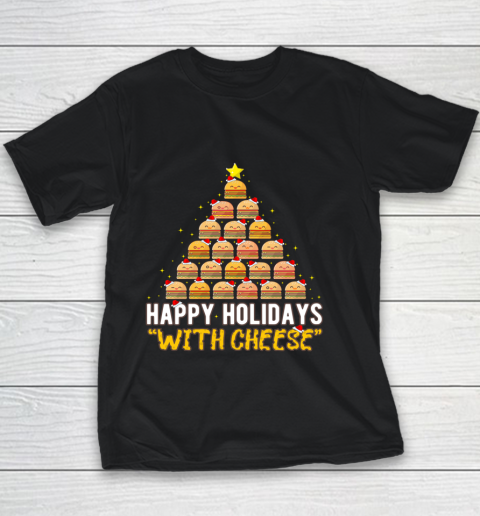 Happy Holidays with Cheese Burger Christmas Tree Funny Youth T-Shirt
