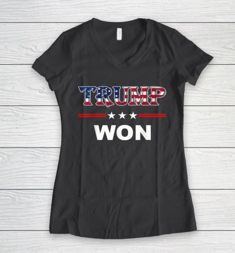 Trump Won T Shirt 4th of July American Flag Women's V-Neck T-Shirt 6