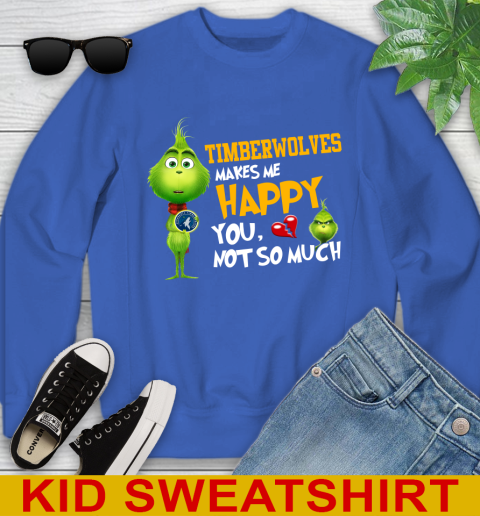 NBA Minnesota Timberwolves Makes Me Happy You Not So Much Grinch Basketball Sports Youth Sweatshirt 6