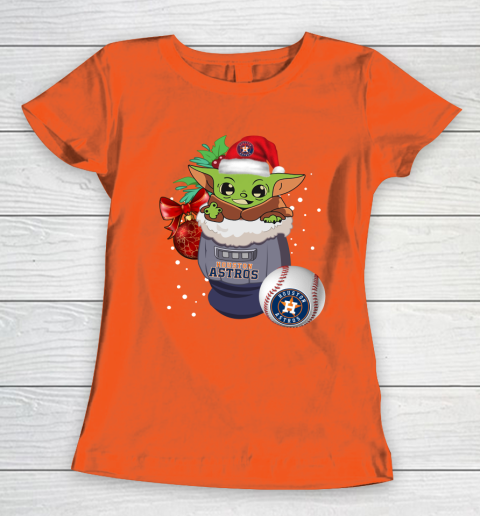 Houston Astros Christmas Baby Yoda Star Wars Funny Happy MLB Women's T-Shirt 5