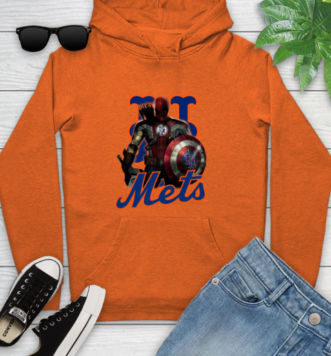 MLB Captain America Thor Spider Man Hawkeye Avengers Endgame Baseball New York Mets Youth Hoodie 5