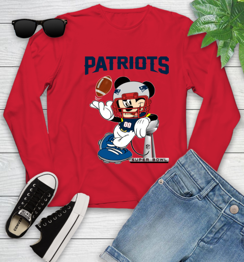 NFL New England Patriots Mickey Mouse Disney Super Bowl Football T Shirt Youth Long Sleeve 11