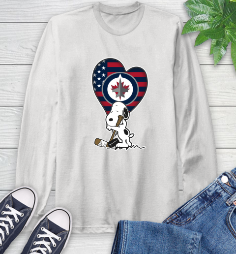Winnipeg Jets NHL Hockey The Peanuts Movie Adorable Snoopy Long Sleeve T-Shirt