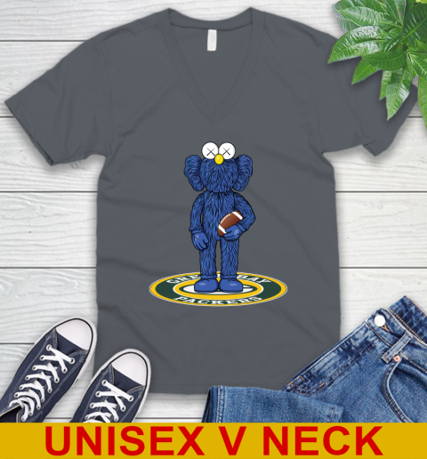 NFL Football Green Bay Packers Kaws Bff Blue Figure Shirt V-Neck T-Shirt 5
