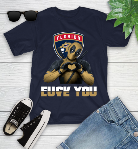 NHL Florida Panthers Deadpool Love You Fuck You Hockey Sports Youth T-Shirt 2