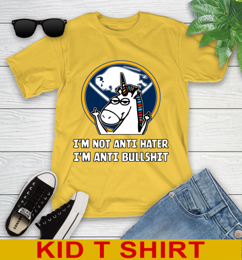 Buffalo Sabres NHL Hockey Unicorn I'm Not Anti Hater I'm Anti Bullshit Youth T-Shirt 8