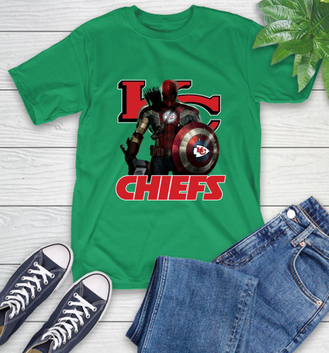 NFL Captain America Thor Spider Man Hawkeye Avengers Endgame Football Kansas City Chiefs T-Shirt 7