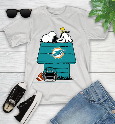 Miami Dolphins NFL Football Snoopy Woodstock The Peanuts Movie Youth T-Shirt