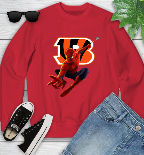 NFL Spider Man Avengers Endgame Football Cincinnati Bengals Youth Sweatshirt 10 NFL Spider Man Avengers Endgame Football Cincinnati Bengals Youth Sweatshirt - Image 10