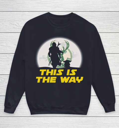 Milwaukee Bucks NBA Basketball Star Wars Yoda And Mandalorian This Is The Way Youth Sweatshirt 2