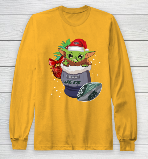 New York Jets Christmas Baby Yoda Star Wars Funny Happy NFL Long Sleeve T-Shirt 3