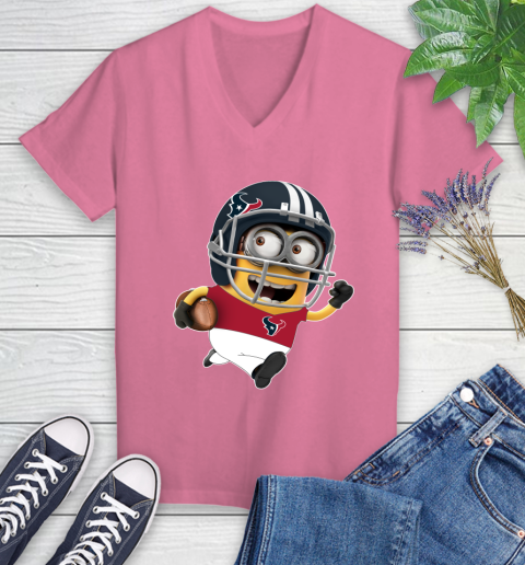 NFL Houston Texans Minions Disney Football Sports Women's V-Neck T-Shirt 13